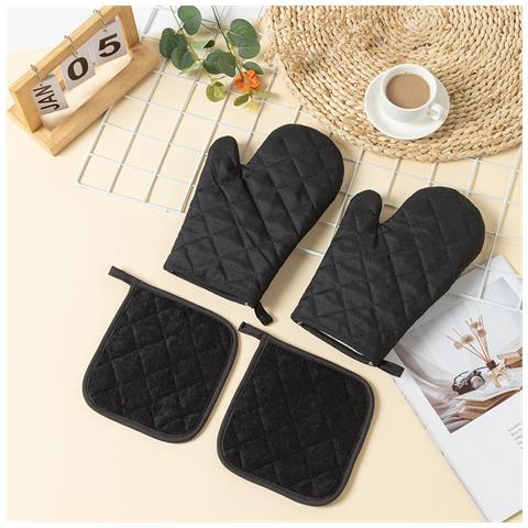 Guanti E Assorbenti Isolanti Per Forno A Microonde In Cotone Ispessito Da 4 Pezzi Black - Foto 3