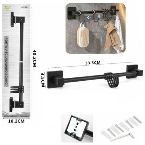 Porta Asciugamani 3 Ganci Supporto Arredo Bagno Casa Cucina Nero 02113 - Foto 2