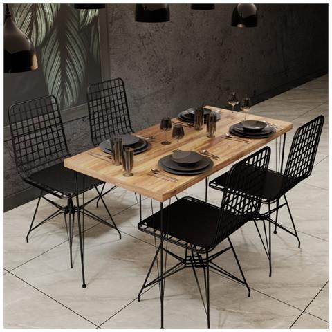 Square Set Pranzo Tavolo E Sedie Industriale Legno E Nero - Foto 1