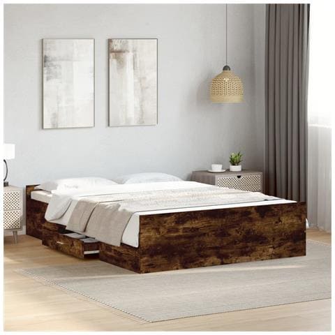 Giroletto Con Cassetti Rovere Fumo 140x190 Cm Legno Multistrato - Foto 1