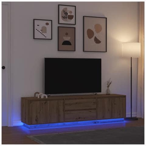 Mobile Porta TV con Luci LED Rovere Artigianale 193,5x41x50 cm - Foto 2