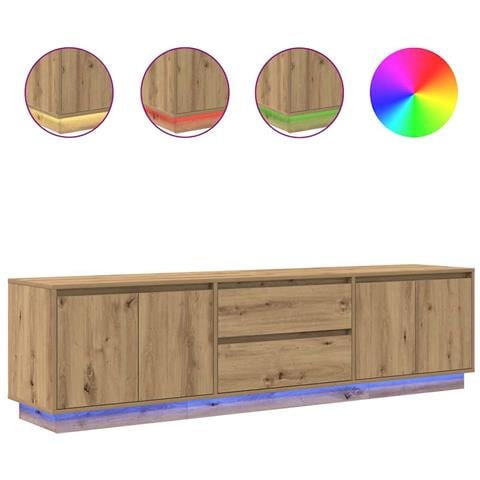 Mobile Porta TV con Luci LED Rovere Artigianale 193,5x41x50 cm - Foto 1