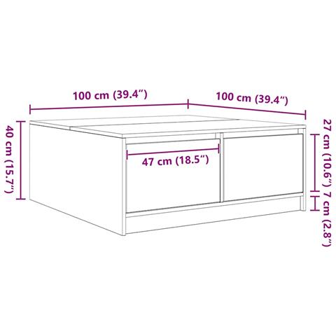 Tavolino da Salotto con Cassetti Bianco 100x100x40 cm - Foto 2
