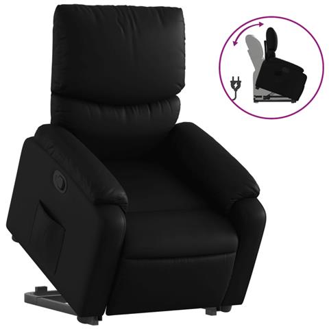 Poltrona Alzapersona Reclinabile Nera In Similpelle - Foto 2