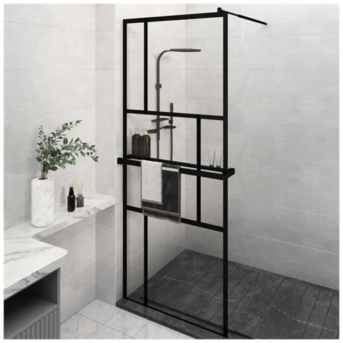 Parete Doccia Walk In Mensola Nera 80x195cm Vetro Esg Alluminio - Foto 1