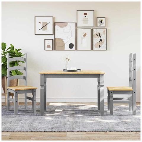 Set Da Pranzo 3 Pz Panama Grigio In Legno Massello Di Pino - Foto 1