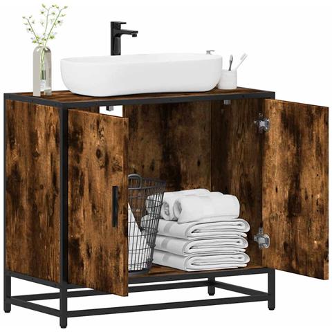 Mobile Lavabo Bagno Rovere Fumo 65x33x60 Cm Legno Multistrato - Foto 1