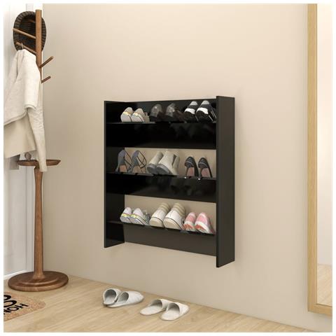 Scarpiera A Muro Nera 80x18x90 Cm In Legno Multistrato - Foto 6