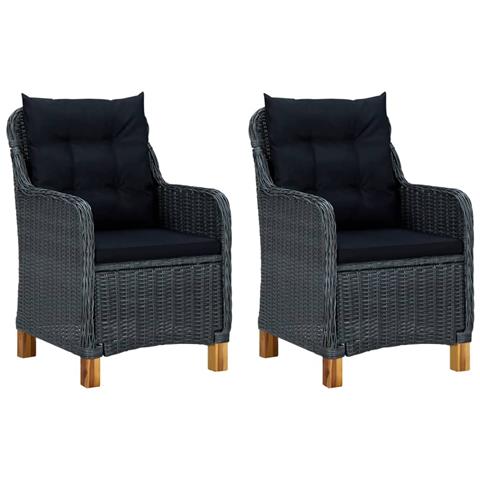 Set Divani Da Giardino 3 Pz Con Cuscini Polyrattan Grigio Scuro - Foto 1