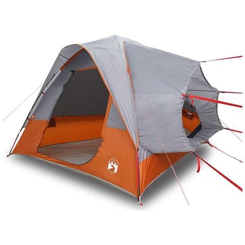 Tenda da Campeggio 4 Persone Grigio e Arancione Impermeabile - Foto 1