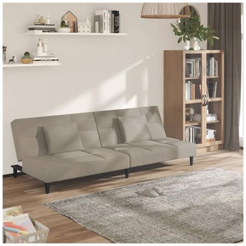 Divano Letto a 2 Posti con 2 Cuscini Grigio Chiaro in Velluto - Foto 2