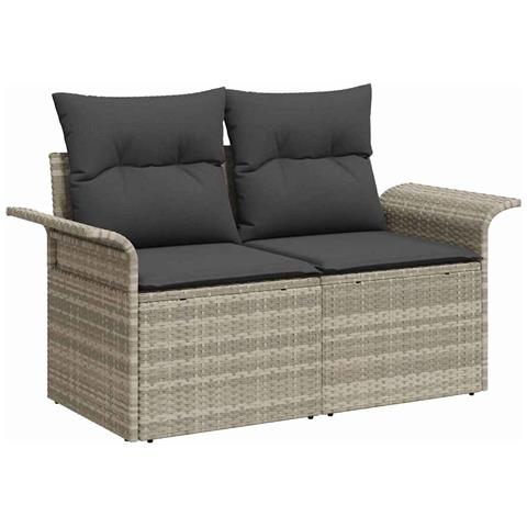 Set Divani da Giardino (5 Pezzi) in Grigio Chiaro e Rattan, Divano Doppio da Giardino con Ripostiglio e Cuscini in Grigio Chiaro in Rattan - Foto 2