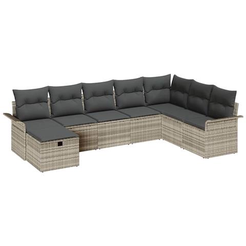 Set divano da giardino  8 pezzi con cuscini grigio chiaro polyrattan, Divano da giardino  2 posti con ripostiglio e cuscini grigio chiaro polyrattan - Foto 1