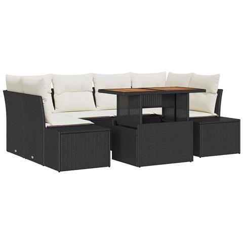 Set Divano da Giardino a 7 Pezzi con Cuscini Nero Rattan Polietilene - Foto 1