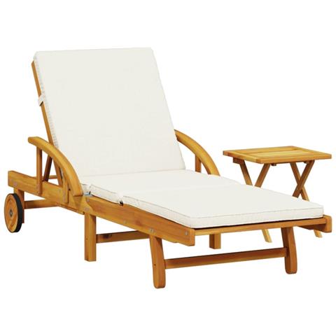 Lettino Prendisole con Cuscino e Tavolino Legno Massello Acacia - Foto 1