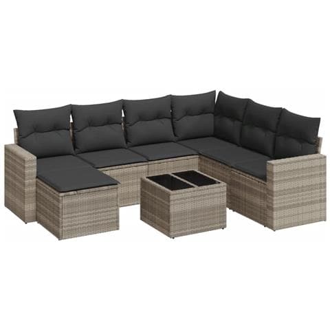 Set Divano da Giardino 8pz con Cuscini Grigio Chiaro Polyrattan - Foto 1