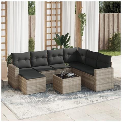 Set Divano da Giardino 8pz con Cuscini Grigio Chiaro Polyrattan - Foto 2