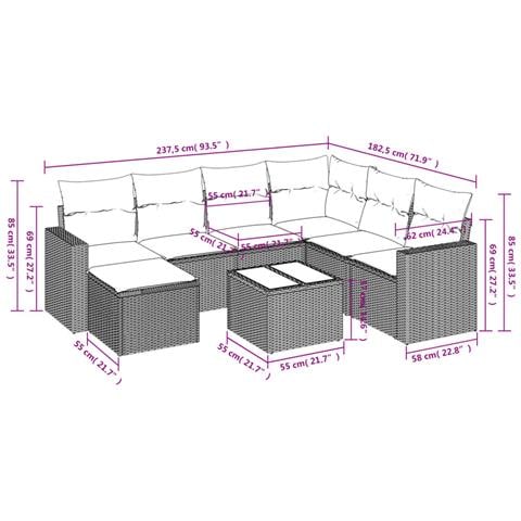 Set Divano da Giardino 8pz con Cuscini Grigio Chiaro Polyrattan - Foto 3