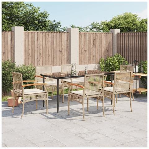 Set da Pranzo da Giardino 7 pz con Cuscini Beige in Polyrattan - Foto 2