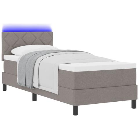 Letto a Molle con Materasso & LED Tortora 80x200 cm Tessuto - Foto 1