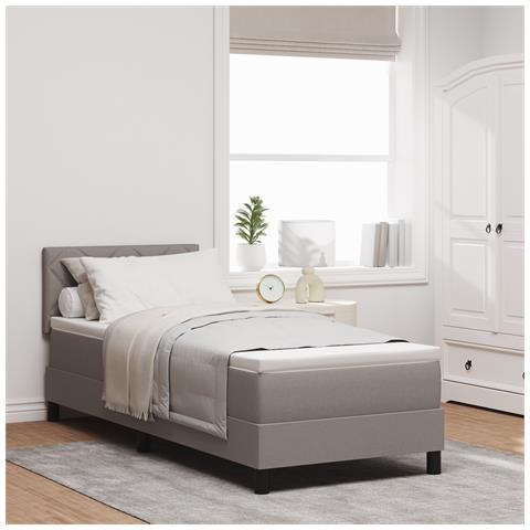 Letto a Molle con Materasso & LED Tortora 80x200 cm Tessuto - Foto 2