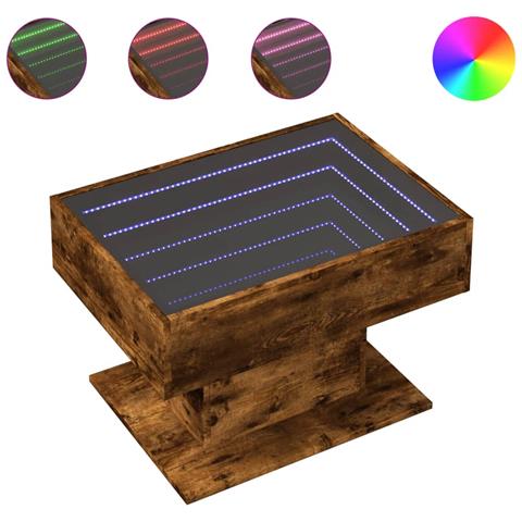 Tavolino Salotto con LED Rovere Fumo 70x50x45 cm Multistrato - Foto 1