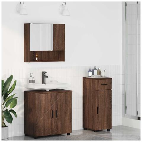 Set di mobili per il bagno 3 pcs Rovere marrone 61 x 35 x 64 cm - Foto 2