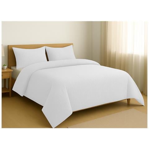 Copripiumino Sacco Piumone Goffrato In Microfibra Tinta Unita Seer Sucker Matrimoniale Bianco - Foto 1