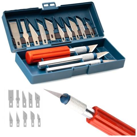 Set Di Scalpelli Con 3 Manici E 13 Lame - Precisione E Versatilità | Dimensioni Manico: 10,4/9,3/9 Cm | Ideale Per Modellismo E Laboratori - Foto 1