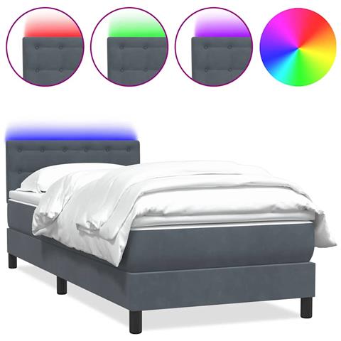 Letto a Molle con Materasso e LED Grigio Scuro 80x220 cm Velluto - Foto 1