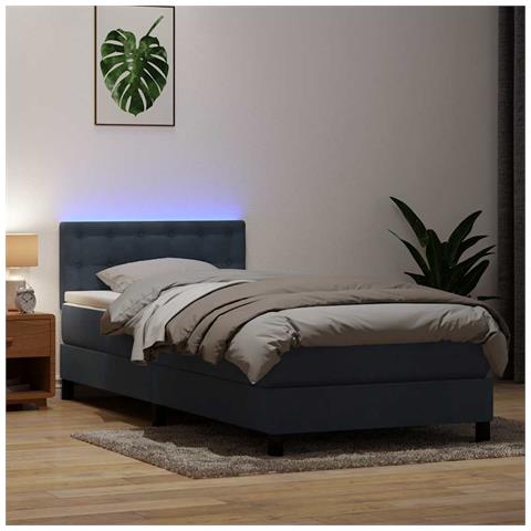 Letto a Molle con Materasso e LED Grigio Scuro 80x220 cm Velluto - Foto 2