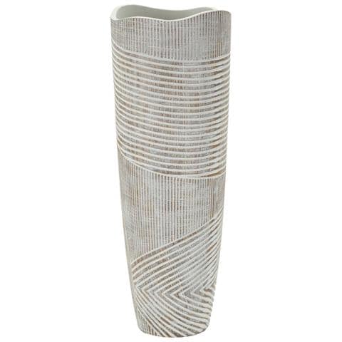 Vaso Woody Alto In Resina Bianca Con Decoro A Righe - Foto 1