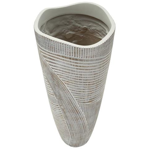 Vaso Woody Alto In Resina Bianca Con Decoro A Righe - Foto 2