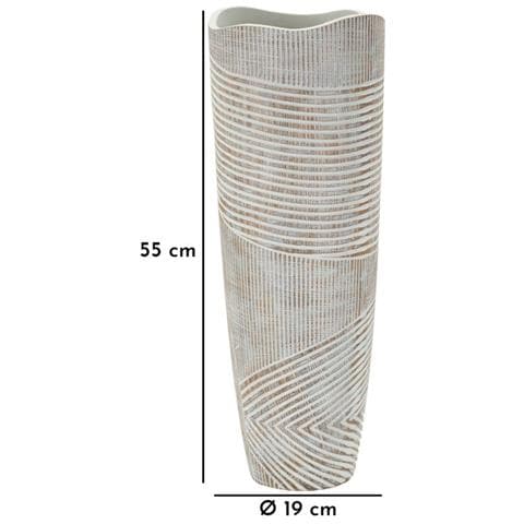 Vaso Woody Alto In Resina Bianca Con Decoro A Righe - Foto 7
