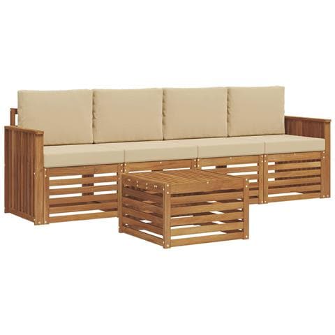 Set divani Naturale e Beige Legno di Acacia Massello - Foto 1