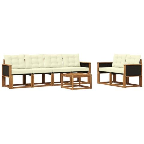 Set di divani da esterno con cuscino 7 pcs Naturale e Crema - Foto 1
