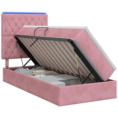 Letto con contenitore LED e materasso Rosa 90 x 190 cm Velluto - Foto 1
