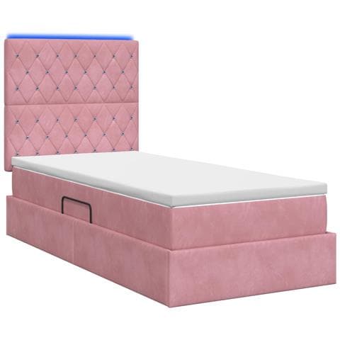 Letto con contenitore LED e materasso Rosa 90 x 190 cm Velluto - Foto 9