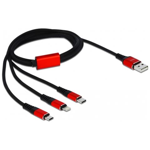 Cavo Di Ricarica Usb 3 In 1 Lightning Micro Usb Usb-c 1m Rosso - Foto 1