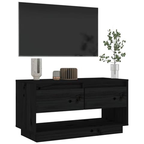 Mobile Porta Tv Nero 74x34x40 Cm In Legno Massello Di Pino - Foto 9
