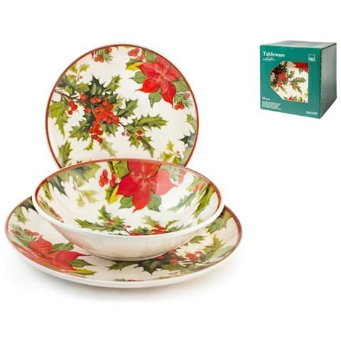 Servizio 18 Pezzi Tavola Holly Jolly In Stoneware Decorato. - Foto 1