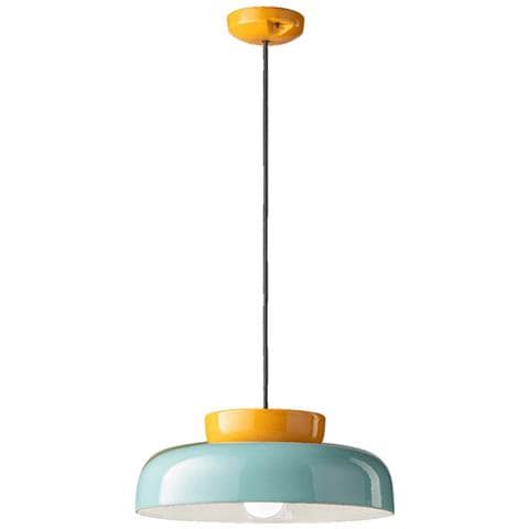 Sospensione Vintage Decò Maracana Ceramica-vetro Tuchese-giallo 1 Luce E27 - Foto 1