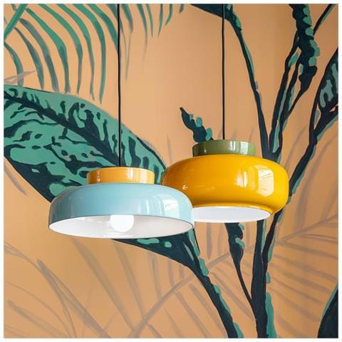 Sospensione Vintage Decò Maracana Ceramica-vetro Tuchese-giallo 1 Luce E27 - Foto 6