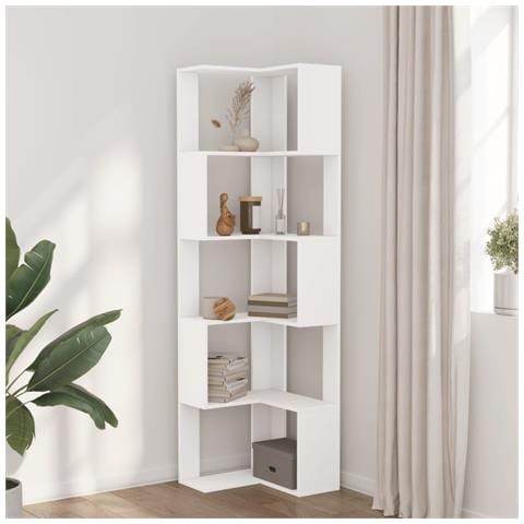 Libreria Angolare 5ripiani Bianca 50x50x179cm Legno Multistrato - Foto 3