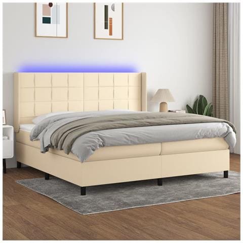 Letto A Molle Materasso E Led Bianco 200x200cm In Tessuto - Foto 8