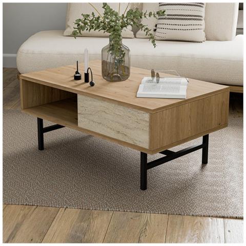 Trosa Tavolino Da Caffè Design Legno E Travertino Con Compartimento - Foto 2