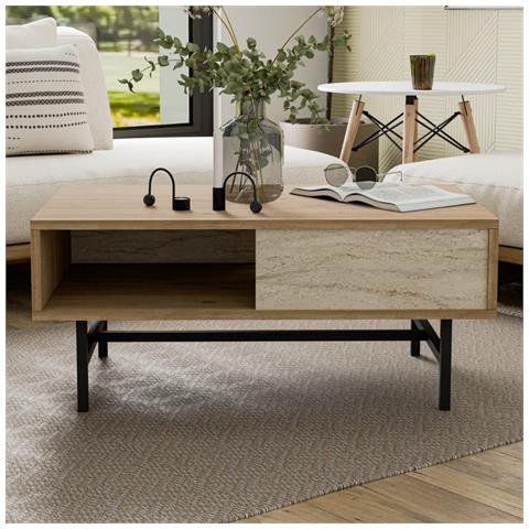 Trosa Tavolino Da Caffè Design Legno E Travertino Con Compartimento - Foto 1