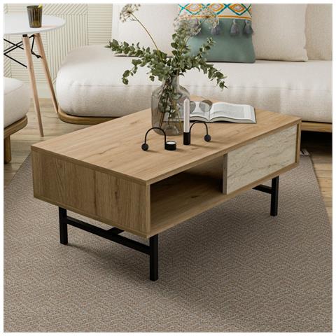 Trosa Tavolino Da Caffè Design Legno E Travertino Con Compartimento - Foto 7