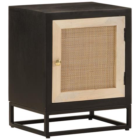 Comodino Nero 40x30x50 Cm In Legno Massello Di Mango E Ferro - Foto 1
