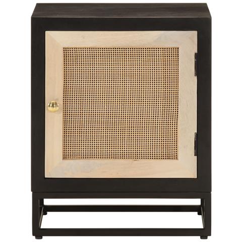 Comodino Nero 40x30x50 Cm In Legno Massello Di Mango E Ferro - Foto 3